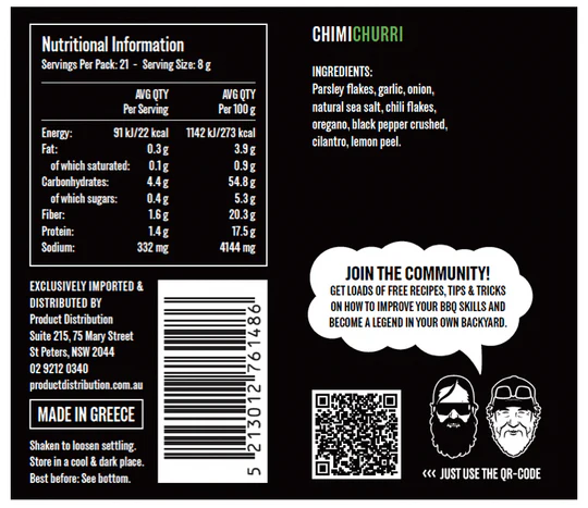 Halal Meats Sydney Quality Halal Meat Products Delivered Sydney Wide Holy Smoke Bbq Chimichurri 175g Ingredients.webp